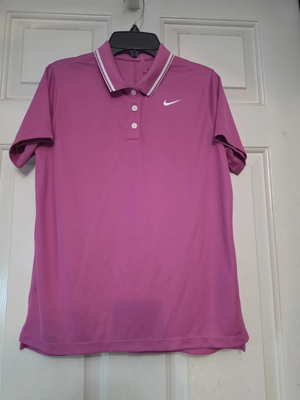 Nike Girls Magenta Short-Sleeve Dri-FIT Polo with White Trim